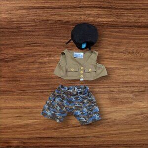 Build-A-Bear Camo Shorts Khaki Vest & Black Star Hat Outfit Set BABW